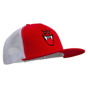 Mario Ghost Face Embroidered Flat Bill Snapback Trucker Cap - Red-White OSFM