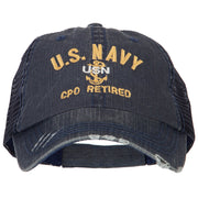 US Navy CPO Retired Embroidered Low Profile Cotton Mesh Cap