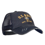 US Navy CPO Retired Embroidered Low Profile Cotton Mesh Cap