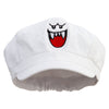 Mario Ghost Face Embroidered Cotton Elastic Newsboy Cap - White OSFM