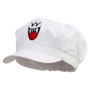 Mario Ghost Face Embroidered Cotton Elastic Newsboy Cap - White OSFM