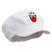 Mario Ghost Face Embroidered Cotton Elastic Newsboy Cap - White OSFM