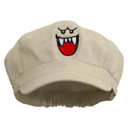 Mario Ghost Face Embroidered Cotton Elastic Newsboy Cap - Beige OSFM