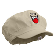 Mario Ghost Face Embroidered Cotton Elastic Newsboy Cap - Beige OSFM