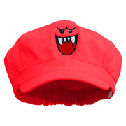 Mario Ghost Face Embroidered Cotton Elastic Newsboy Cap - Red OSFM