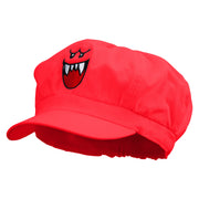 Mario Ghost Face Embroidered Cotton Elastic Newsboy Cap - Red OSFM