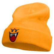 Mario Ghost Face Embroidered 12 Inch Long Knitted Beanie - Yellow OSFM