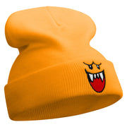 Mario Ghost Face Embroidered 12 Inch Long Knitted Beanie - Yellow OSFM