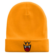 Mario Ghost Face Embroidered 12 Inch Long Knitted Beanie - Yellow OSFM