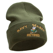 Licensed Navy Seabee Retired Logo Embroidered Long Beanie Made in USA