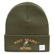 Licensed Navy Seabee Retired Logo Embroidered Long Beanie Made in USA