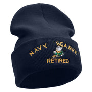 Licensed Navy Seabee Retired Logo Embroidered Long Beanie Made in USA