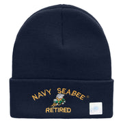 Licensed Navy Seabee Retired Logo Embroidered Long Beanie Made in USA