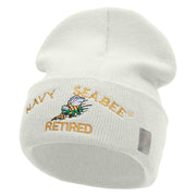 Licensed Navy Seabee Retired Logo Embroidered Long Beanie Made in USA