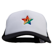 Mario Rainbow Star Embroidered Cotton Trucker Cap - Black OSFM