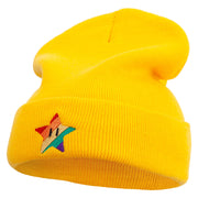 Mario Rainbow Star Embroidered 12 Inch Long Knitted Beanie - Yellow OSFM