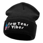 New Year Vibes Embroidered 12 Inch Long Knitted Beanie