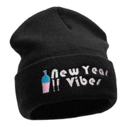 New Year Vibes Embroidered 12 Inch Long Knitted Beanie