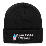 New Year Vibes Embroidered 12 Inch Long Knitted Beanie