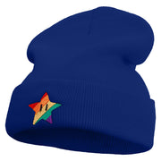 Mario Rainbow Star Embroidered 12 Inch Long Knitted Beanie - Royal OSFM