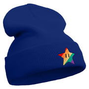 Mario Rainbow Star Embroidered 12 Inch Long Knitted Beanie - Royal OSFM