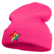 Mario Rainbow Star Embroidered 12 Inch Long Knitted Beanie - Magenta OSFM