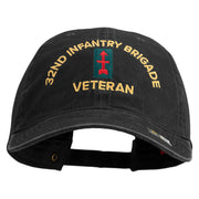 U.S. Army 32nd Infantry Brigade Embroidered Washed Solid Pigment Dyed Cotton Twill Brass Buckle Cap - Black OSFM
