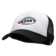 Rugby Embroidered Summer Foam Mesh Trucker Cap - Black-White OSFM