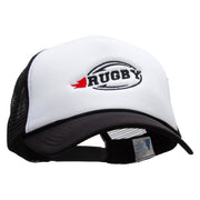 Rugby Embroidered Summer Foam Mesh Trucker Cap - Black-White OSFM