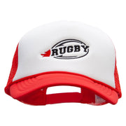 Rugby Embroidered Summer Foam Mesh Trucker Cap - Red-White OSFM