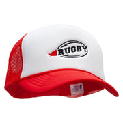 Rugby Embroidered Summer Foam Mesh Trucker Cap - Red-White OSFM