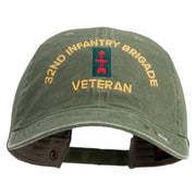 U.S. Army 32nd Infantry Brigade Embroidered Washed Solid Pigment Dyed Cotton Twill Brass Buckle Cap - Olive OSFM
