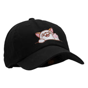 Happy Cat Head Embroidered Unstructured Cotton Twill Cap