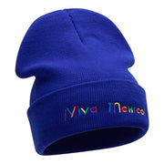 Viva Mexico Spanish Phrase Embroidered Long Knitted Beanie