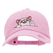 Happy Cat Head Embroidered Unstructured Cotton Twill Cap