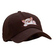 Happy Cat Head Embroidered Unstructured Cotton Twill Cap