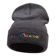 Viva Mexico Spanish Phrase Embroidered Long Knitted Beanie