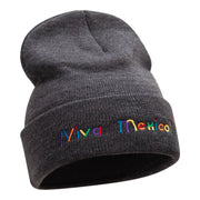 Viva Mexico Spanish Phrase Embroidered Long Knitted Beanie