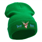 The Deer Hunt Embroidered 12 Inch Solid Long Beanie Made in USA