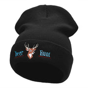 The Deer Hunt Embroidered 12 Inch Solid Long Beanie Made in USA