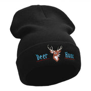 The Deer Hunt Embroidered 12 Inch Solid Long Beanie Made in USA