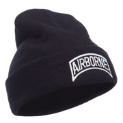 White Airborne Embroidered Cuff Beanie