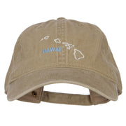 Hawaii with Map Outline Embroidered Washed Cotton Twill Cap