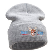 The Deer Hunt Embroidered 12 Inch Solid Long Beanie Made in USA