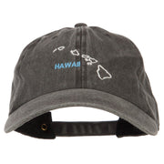 Hawaii with Map Outline Embroidered Washed Cotton Twill Cap