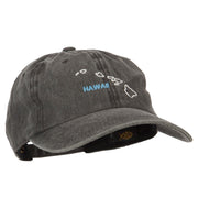 Hawaii with Map Outline Embroidered Washed Cotton Twill Cap