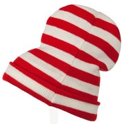 Red White Wide Stripe Cuff Beanie