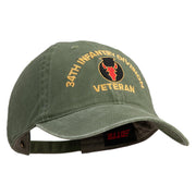 U.S. Army 34th Infantry Division Embroidered Washed Solid Pigment Dyed Cotton Twill Brass Buckle Cap - Olive OSFM