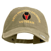 U.S. Army 34th Infantry Division Embroidered Washed Solid Pigment Dyed Cotton Twill Brass Buckle Cap - Khaki OSFM