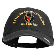 U.S. Army 34th Infantry Division Embroidered Washed Solid Pigment Dyed Cotton Twill Brass Buckle Cap - Black OSFM
